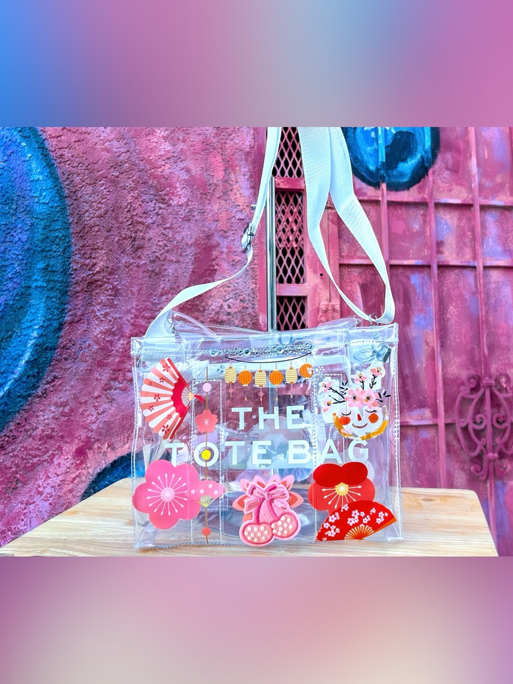 ‘SAKURA CHERRY’ Clear Medium Tote Bag 10”